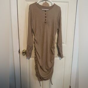 SHEIN Tan Long Sleeve Dress with Lace Cuffs
